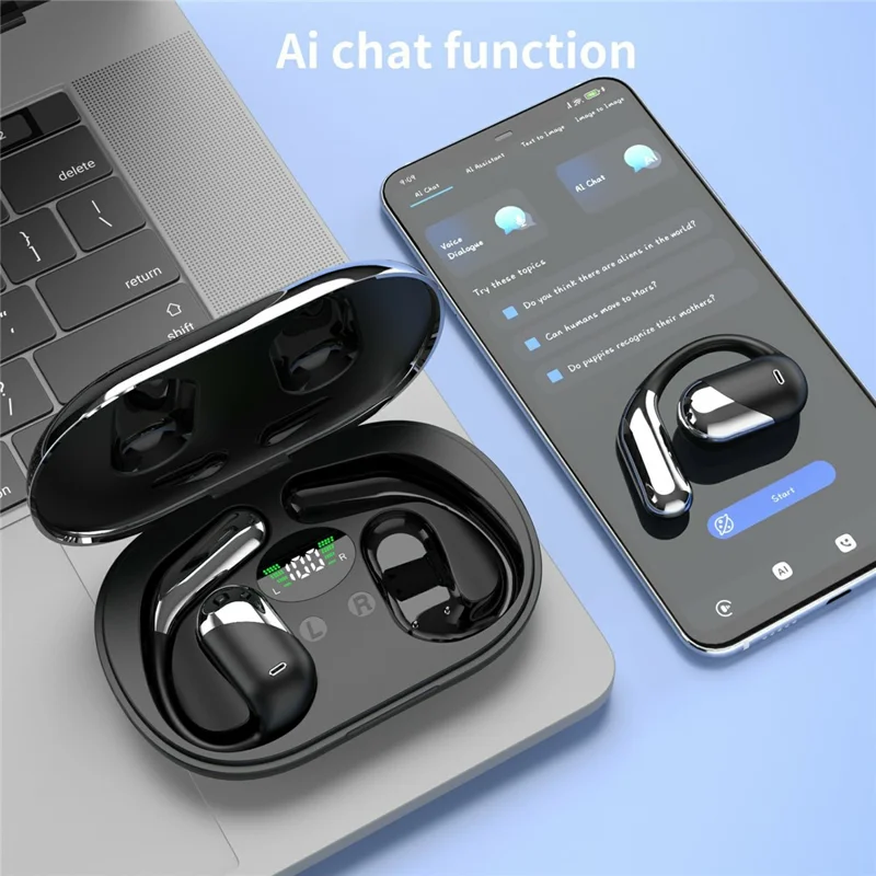 Q16H3 Ear Hook Bluetooth-compatible 5.3 Earbuds Open-Ear AI Translation Wireless Earphones - Black