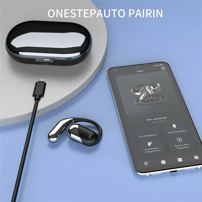 Q16H3 Ear Hook Bluetooth-compatible 5.3 Earbuds Open-Ear AI Translation Wireless Earphones - Black