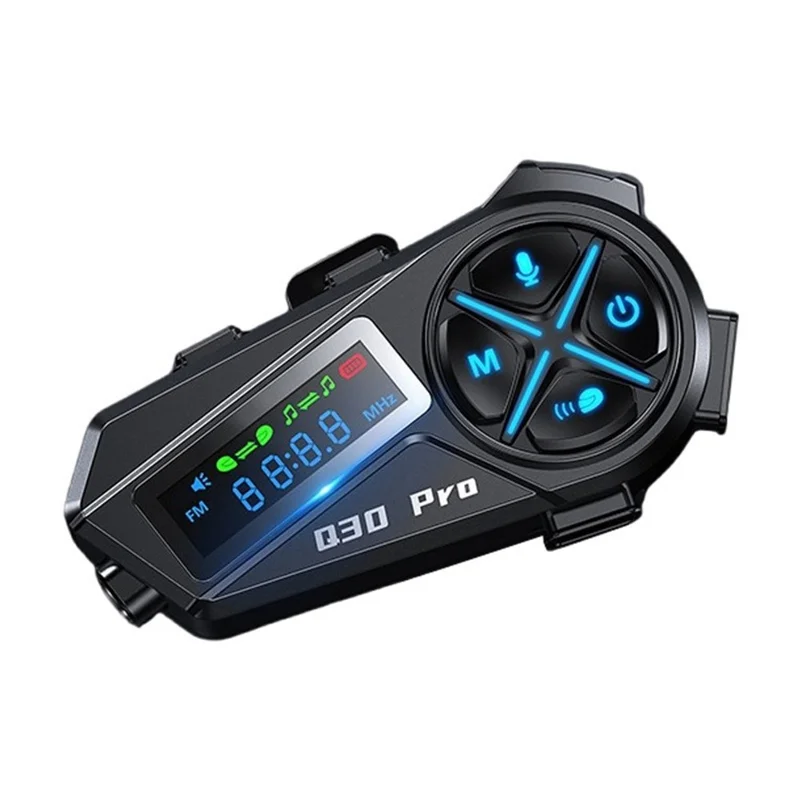 Q30 Pro Kask motocyklowy z twardym mikrofonem, zestawem głośnomówiącym Bluetooth 1000 mAh, wyświetlaczem LED, kaskowym zestawem słuchawkowym odpornym na wodę IP56 – Czarny