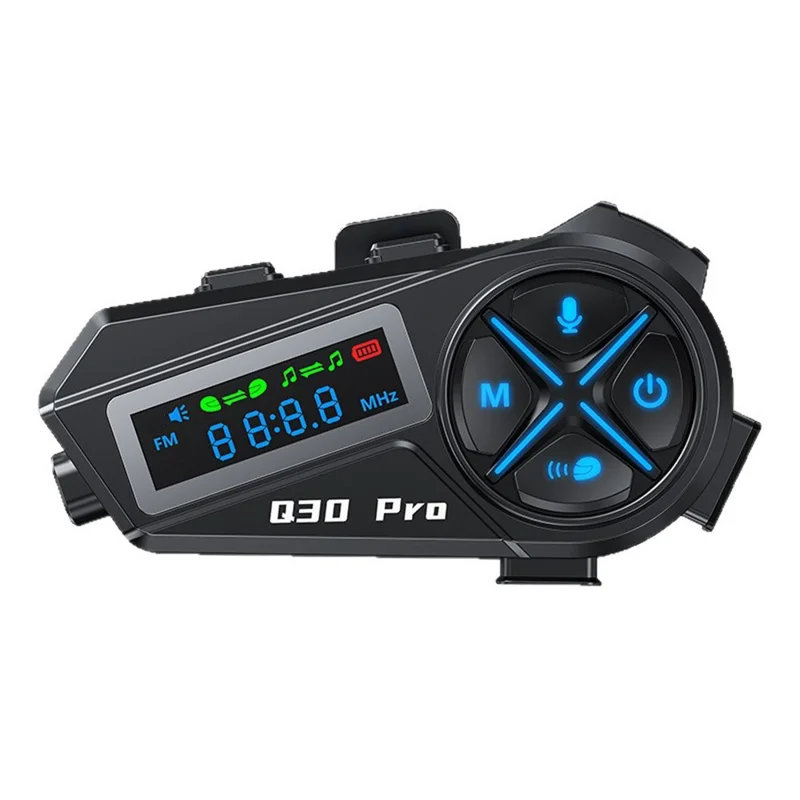 Q30 Pro Kask motocyklowy z twardym mikrofonem, zestawem głośnomówiącym Bluetooth 1000 mAh, wyświetlaczem LED, kaskowym zestawem słuchawkowym odpornym na wodę IP56 – Czarny