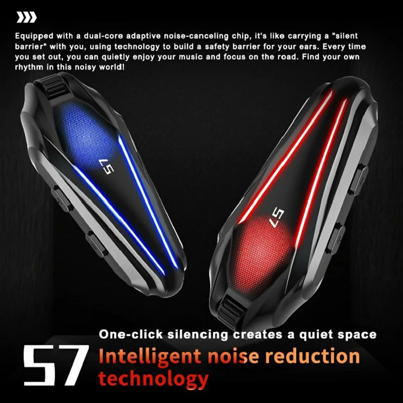 S7 Helmet Bluetooth-compatible Headset Soft Microphone IP67 Waterproof Noise Cancelling Motorcycle Intercom Earphone for Riding (No Memory Card)- Black
