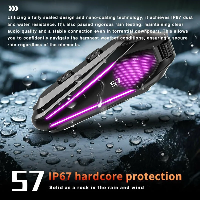 S7 Helmet Bluetooth-compatible Headset Soft Microphone IP67 Waterproof Noise Cancelling Motorcycle Intercom Earphone for Riding (No Memory Card)- Black