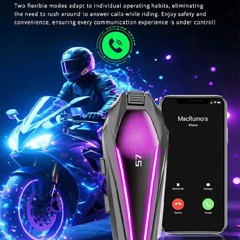 S7 Helmet Bluetooth-compatible Headset Soft Microphone IP67 Waterproof Noise Cancelling Motorcycle Intercom Earphone for Riding (No Memory Card)- Black