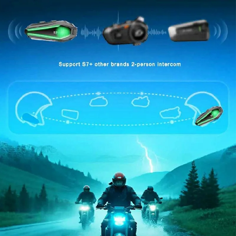 S7 Helmet Bluetooth-compatible Headset Hard Microphone IP67 Waterproof Noise Cancelling Motorcycle Intercom Earphone for Riding (No Memory Card)- Black