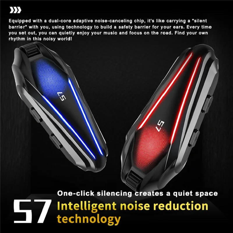 S7 Auriculares para Casco Bluetooth Compatible con Micrófono Intercambiable Suave y Rígido, Cancelación de Ruido Impermeable IP67, Intercomunicador para Motocicleta, Auriculares para Conducir (Sin Tarjeta de Memoria) - Negro