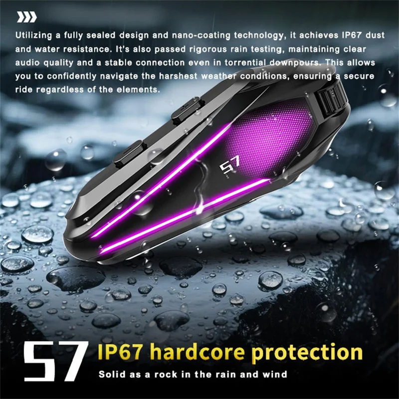 S7 Auriculares para Casco Bluetooth Compatible con Micrófono Intercambiable Suave y Rígido, Cancelación de Ruido Impermeable IP67, Intercomunicador para Motocicleta, Auriculares para Conducir (Sin Tarjeta de Memoria) - Negro