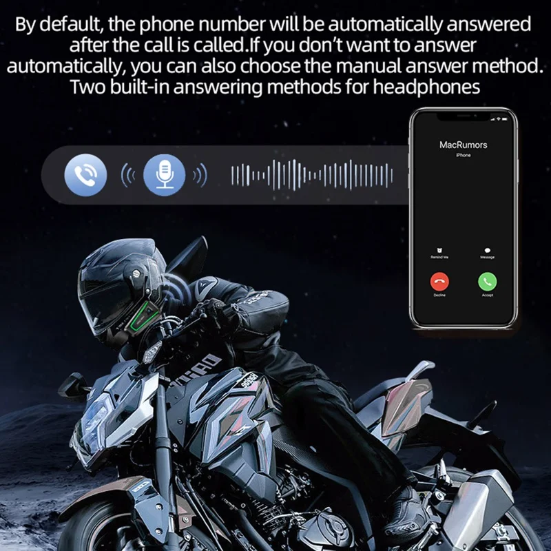 HENGJIANG A1 Motorcycle Helmet Earbuds with Soft Mic Bluetooth-compatible IPX7 Waterproof Headset (No Memory Card) - Black