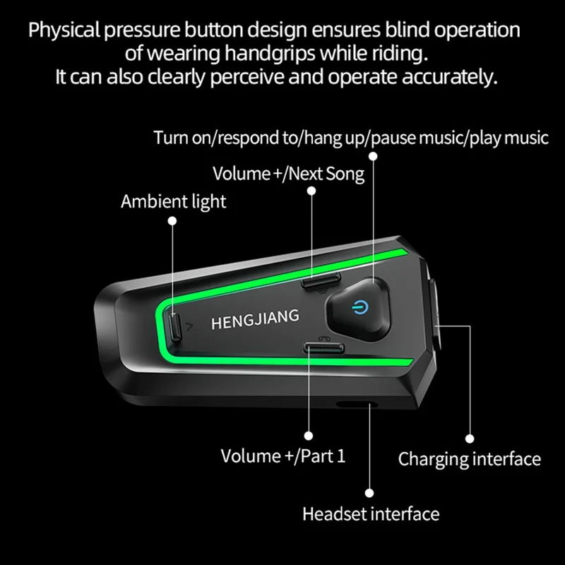 HENGJIANG A1 Motorcycle Helmet Earbuds with Hard Mic Bluetooth-compatible IPX7 Waterproof Headset (No Memory Card) - Black