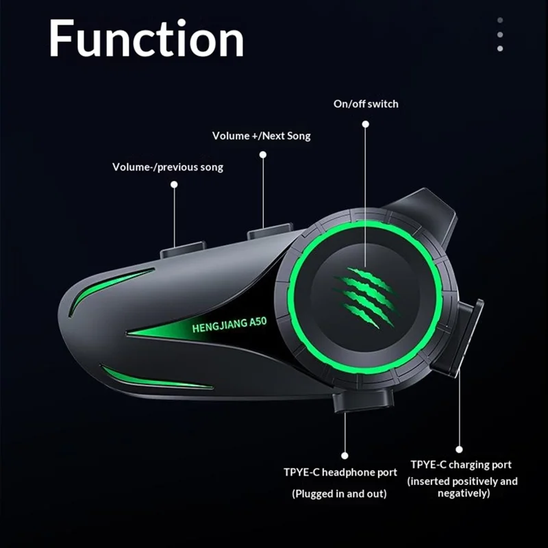 HENGJIANG A50 Waterproof 3D Surround Sound Bluetooth-compatible Motorcycle Helmet Headset with Soft Mic (without Memory) - Black