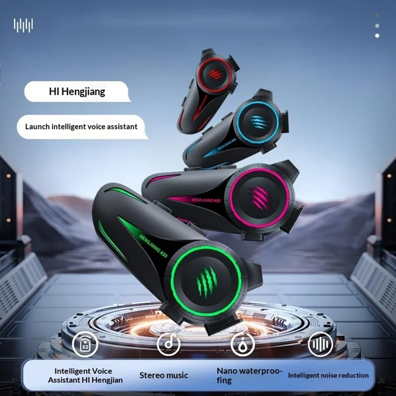 HENGJIANG A50 Waterproof 3D Surround Sound Bluetooth-compatible Motorcycle Helmet Headset with Soft Mic (without Memory) - Black