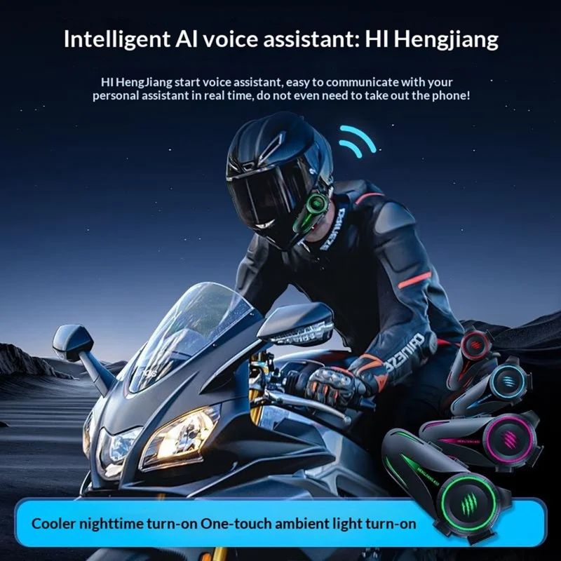 HENGJIANG A50 Waterproof 3D Surround Sound Bluetooth-compatible Motorcycle Helmet Headset with Soft Mic (without Memory) - Black