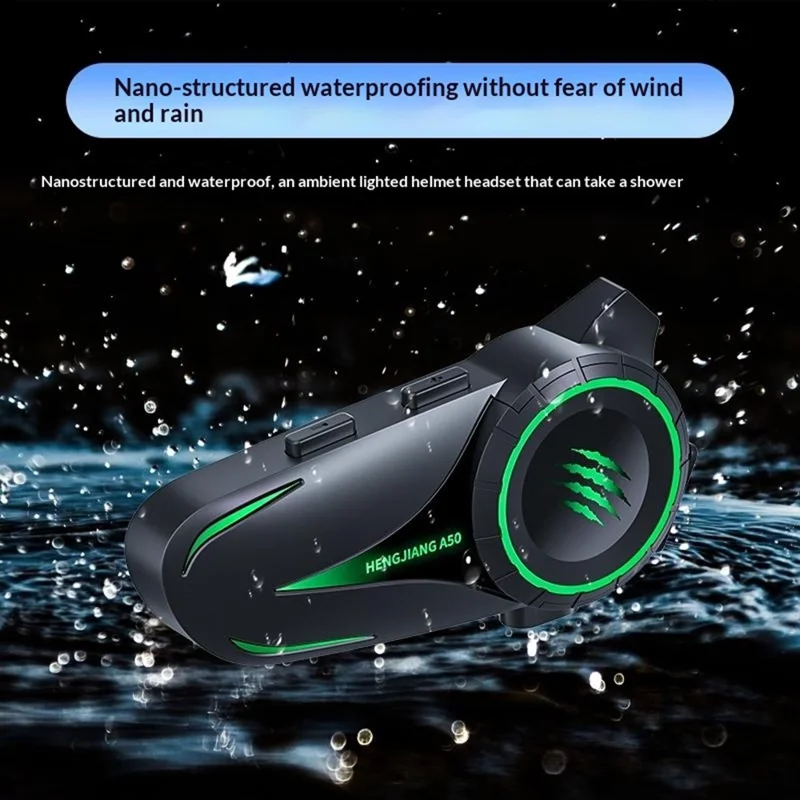HENGJIANG A50 Waterproof 3D Surround Sound Bluetooth-compatible Motorcycle Helmet Headset with Soft Mic (without Memory) - Black