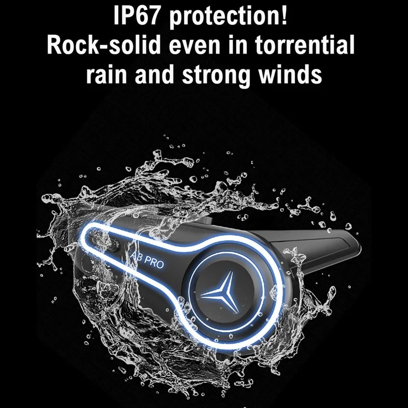 A3 PRO Motorradhelm Bluetooth-Headset IP67 wasserdicht Sprechgarnitur mit 2-in-1-Mikrofon (ohne Speicher) – Schwarz