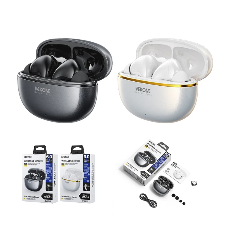 WEKOME WS-33 Wireless Bluetooth-compatible Earbuds 13mm Drivers Hi-Fi Audio Touch Control In-Ear Earphones for Music - Black