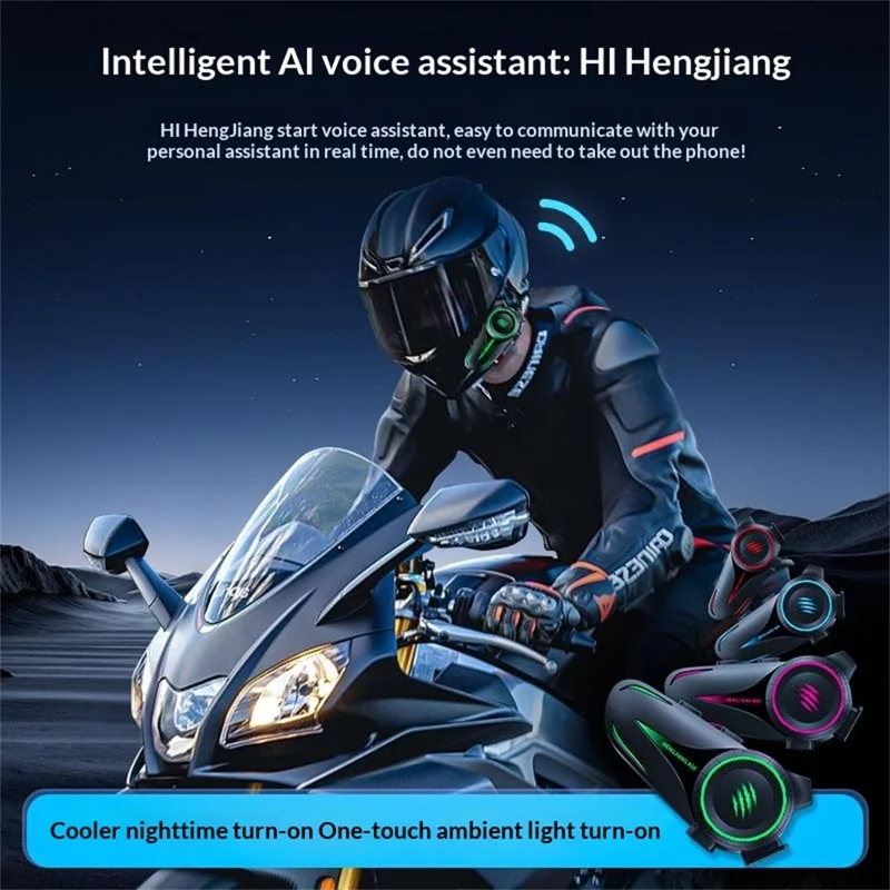 HENGJIANG A50 Smart Switchable Soft and Hard Microphone Bluetooth-compatible Helmet Headset Motorcycle Waterproof 1000mAh 30H Battery Earphone for Riding (No Memory Card) - Black