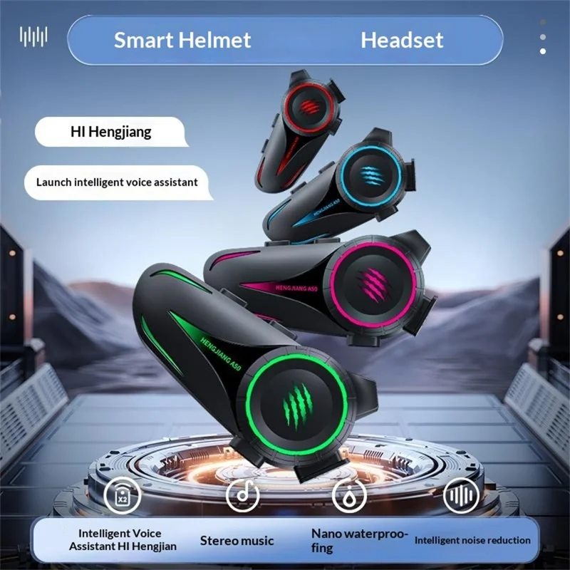 HENGJIANG A50 Smart Switchable Soft and Hard Microphone Bluetooth-compatible Helmet Headset Motorcycle Waterproof 1000mAh 30H Battery Earphone for Riding (No Memory Card) - Black