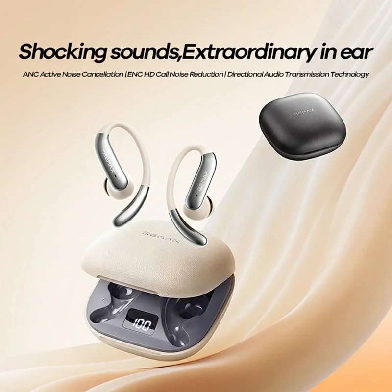 REMAX OWS-28 Open Ear Earhook Wireless Earbuds ANC ENC Noise Cancelling IPX5 Waterproof Headset for Sports - Grey