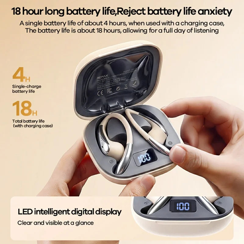 REMAX OWS-28 Open Ear Earhook Wireless Earbuds ANC ENC Noise Cancelling IPX5 Waterproof Headset for Sports - Grey