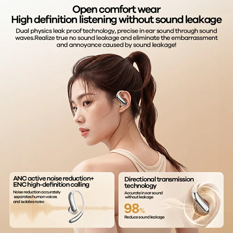 REMAX OWS-28 Open Ear Earhook Wireless Earbuds ANC ENC Noise Cancelling IPX5 Waterproof Headset for Sports - Grey
