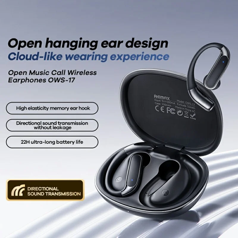 REMAX OWS-17 Open-Ear-Kopfhörer Bluetooth 6.0 Hi-Resolution Audio Gaming-Modus Ohrbügel-Ohrhörer – Schwarz