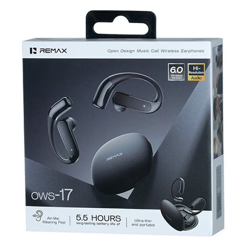 REMAX OWS-17 Open-Ear-Kopfhörer Bluetooth 6.0 Hi-Resolution Audio Gaming-Modus Ohrbügel-Ohrhörer – Schwarz