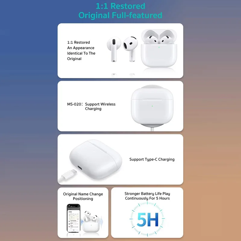 COTECI N4 Bluetooth-совместимые наушники с ANC, функцией беспроводной зарядки и обнаружения в ухе, TWS-наушники — белые
