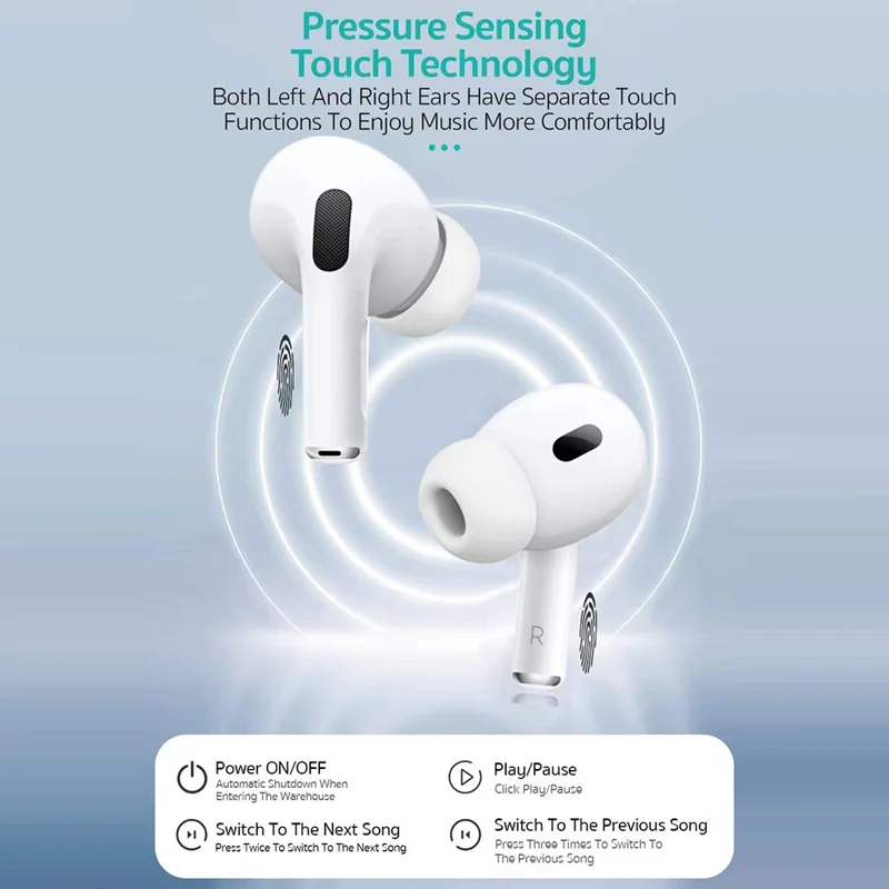 COTECI Smart Pods Pro2 TWS Bluetooth-compatible Earbuds Noise Cancelling USB-C Charging Earphones for Music - White