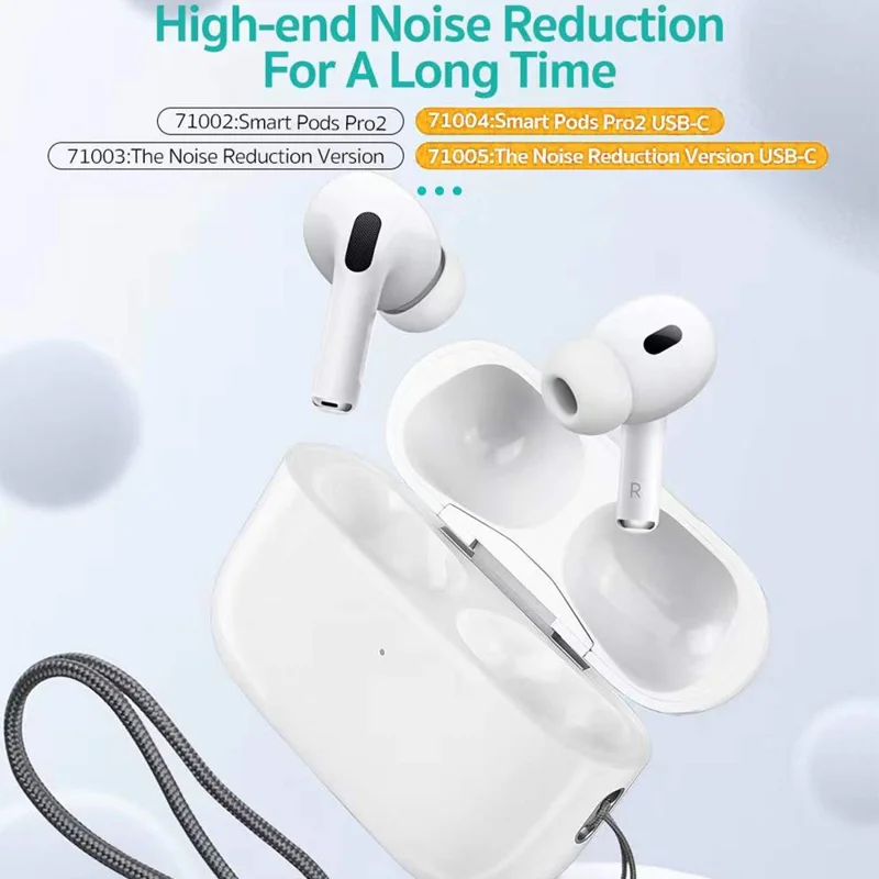 COTECI Smart Pods Pro2 TWS Bluetooth-compatible Earbuds Noise Cancelling USB-C Charging Earphones for Music - White