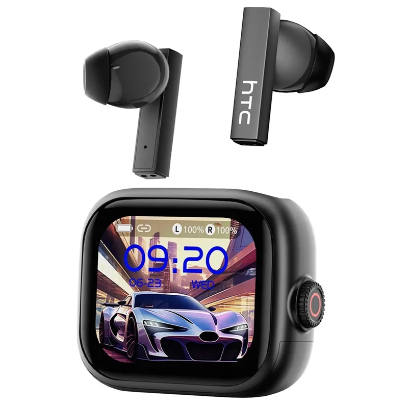 HTC NE40 134 Languages AI Translation Earbuds Noise Cancellation Bluetooth-compatible 6.0 Earbuds with 2.0 Inch HD Screen Charging Case - Black