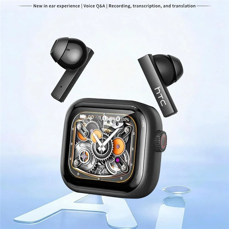 HTC NE40 134 Languages AI Translation Earbuds Noise Cancellation Bluetooth-compatible 6.0 Earbuds with 2.0 Inch HD Screen Charging Case - Black