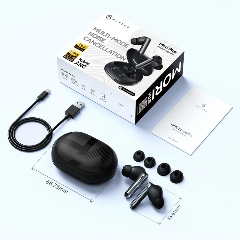 HAYLOU Mori Plus T016 Bluetooth-compatible 6.0 Earbuds ANC 28H Battery Hi-Fi Wireless Earphones - Black