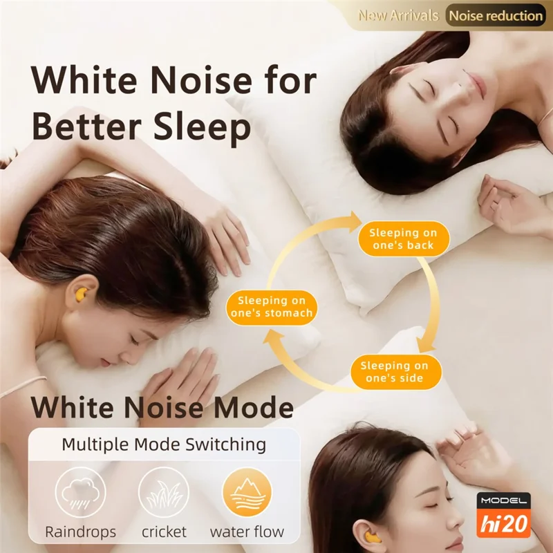 HILEO Hi20 Écouteurs pour le sommeil avec bruit blanc, écouteurs TWS Bluetooth avec annulation active du bruit - Noir