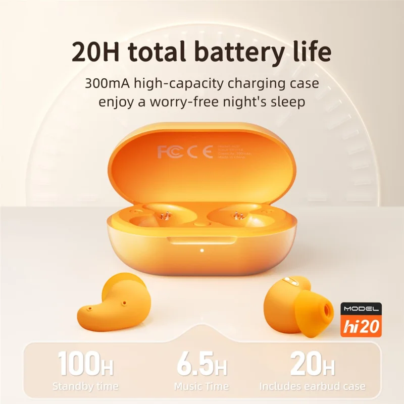 HILEO Hi20 Écouteurs pour le sommeil avec bruit blanc, écouteurs TWS Bluetooth avec annulation active du bruit - Noir