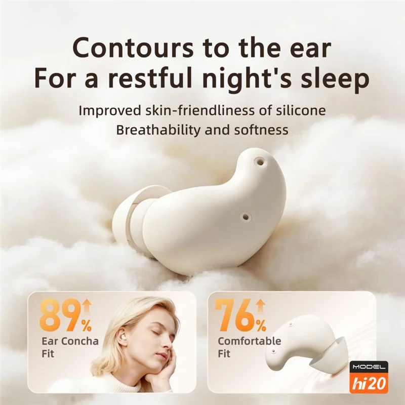 HILEO Hi20 Écouteurs pour le sommeil avec bruit blanc, écouteurs TWS Bluetooth avec annulation active du bruit - Noir