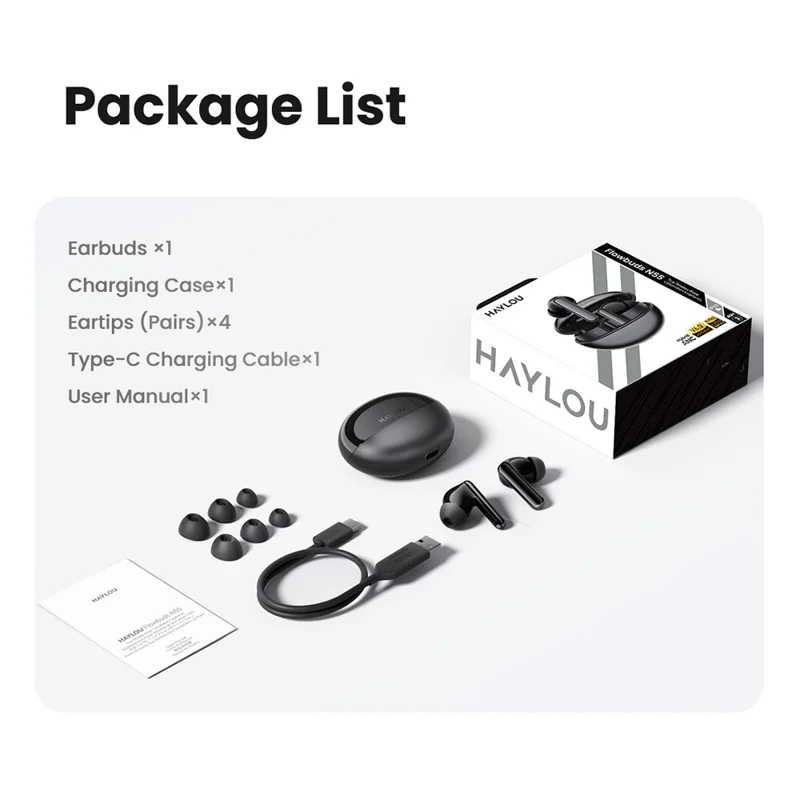 HAYLOU Flowbuds N55 HT01 Bluetooth-compatible 6.0 In-Ear Earbuds ANC ENC Hi-Res IPX5 Waterproof Headset - Black