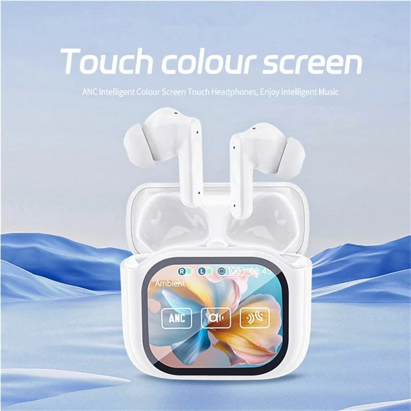 Bluetooth-compatible 5.4 Earbuds Screen Touch Control AI Translation 130 Languages In-Ear Headset for Travel Business - White