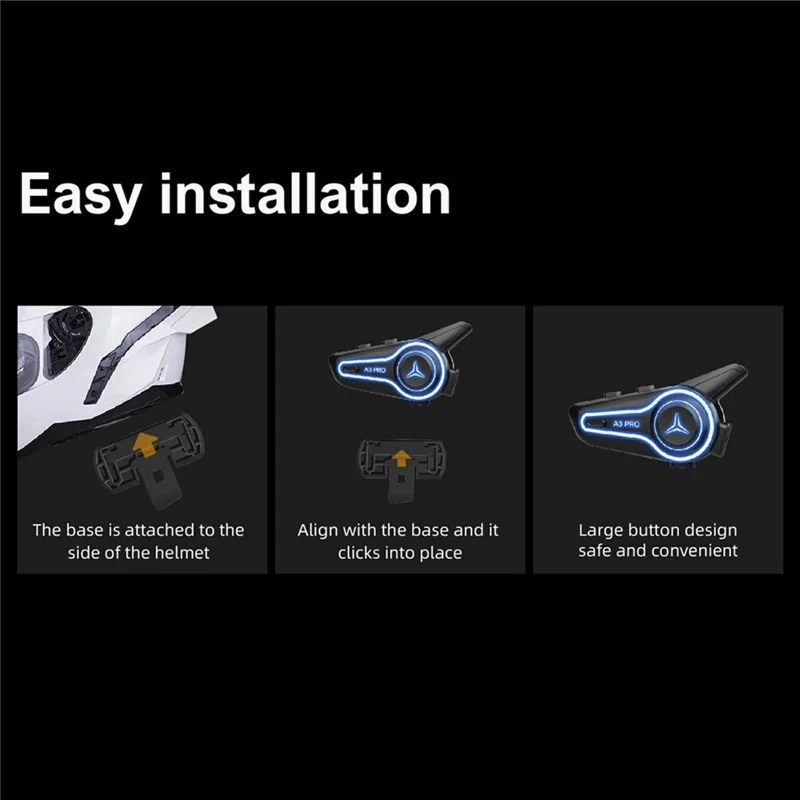 A3 PRO Helmet Bluetooth-compatible Earphones with Soft Mic Motorcycle Waterproof Wireless Headset for Delivery Riders (No Memory Card) - Black
