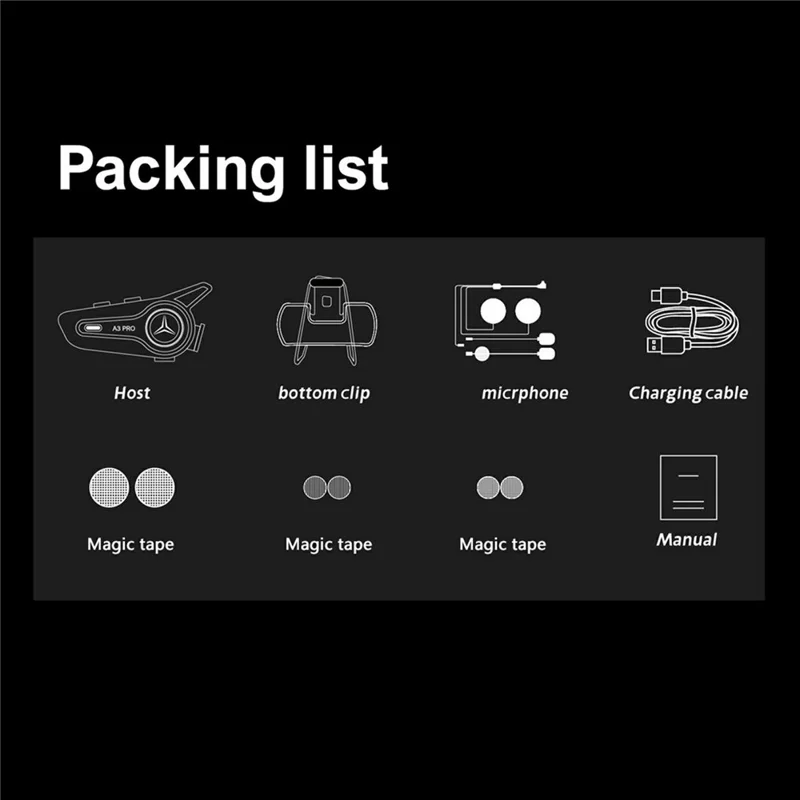 A3 PRO Helmet Bluetooth-compatible Earphones with Soft Mic Motorcycle Waterproof Wireless Headset for Delivery Riders (No Memory Card) - Black