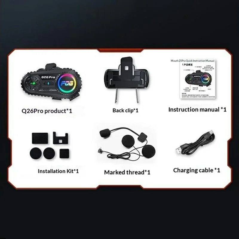 Q26 Pro Helmet Bluetooth-compatible Intercom Headset with Soft Mic 500m Range Noise Reduction Waterproof Earphone for Motorcycle (No Memory Card) - Black