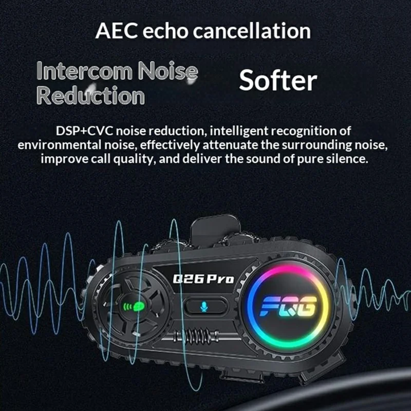 Q26 Pro Helmet Bluetooth-compatible Intercom Headset with Hard Mic 500m Range Noise Reduction Waterproof Earphone for Motorcycle (No Memory Card)