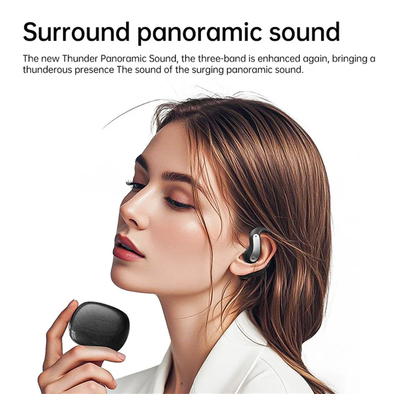 Bluetooth-compatible 5.4 Ear Hook Earbuds LED Display AI Translation Open-Ear Headphones for Business Sports - Black