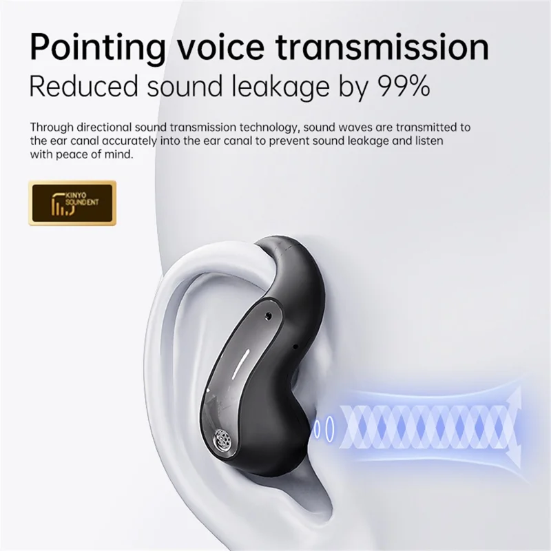 Bluetooth-compatible 5.4 Ear Hook Earbuds LED Display AI Translation Open-Ear Headphones for Business Sports - Black