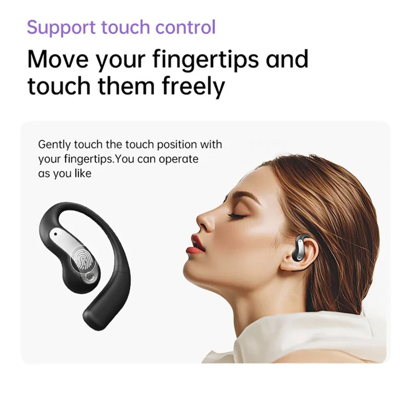 Bluetooth-compatible 5.4 Ear Hook Earbuds LED Display AI Translation Open-Ear Headphones for Business Sports - Black