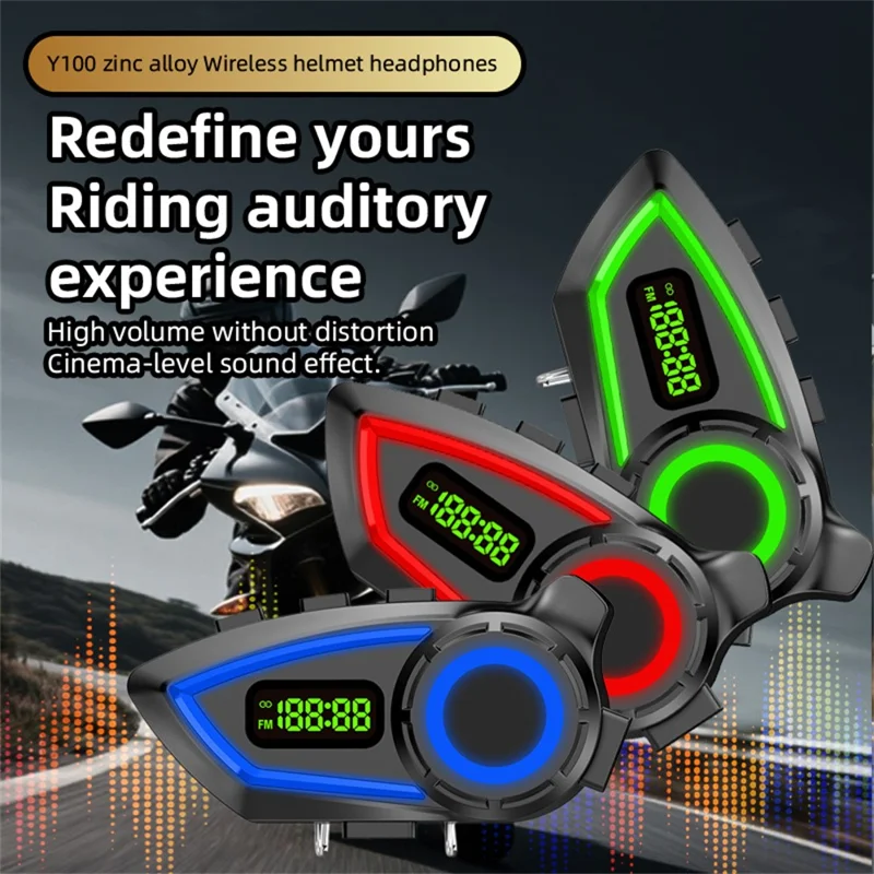 Y100 Motorcycle Helmet Headset with Soft Mic IP65 Waterproof Bluetooth-compatible Wireless Earphones for Riding - Black