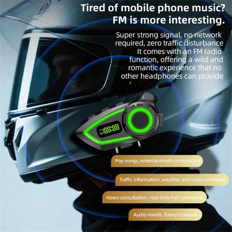 Y100 Motorcycle Helmet Headset with Soft Mic IP65 Waterproof Bluetooth-compatible Wireless Earphones for Riding - Black