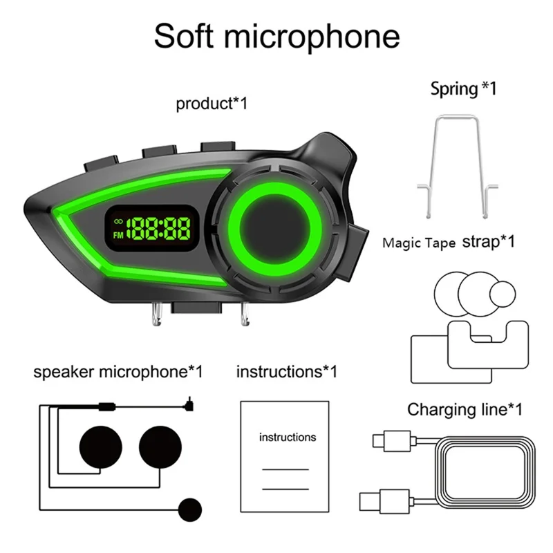 Y100 Motorcycle Helmet Headset with Soft Mic IP65 Waterproof Bluetooth-compatible Wireless Earphones for Riding - Black