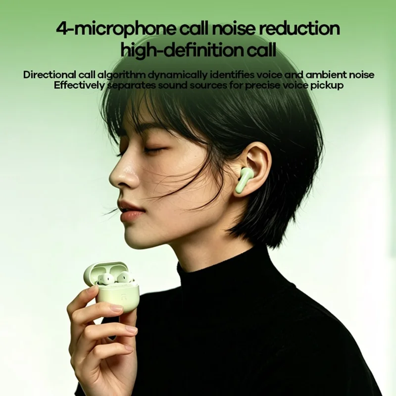 REMAX TWS-25 Wireless Stereo Semi-In-Ear Earbuds Bluetooth-compatible 6.0 4-Mic ENC Noise Cancelling Headset - Green