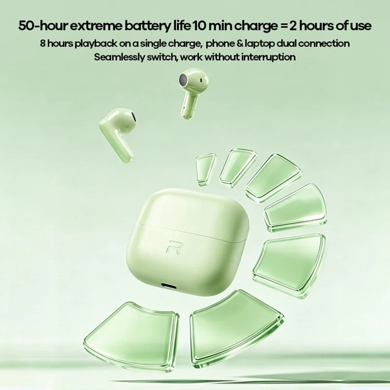 REMAX TWS-25 Wireless Stereo Semi-In-Ear Earbuds Bluetooth-compatible 6.0 4-Mic ENC Noise Cancelling Headset - Green