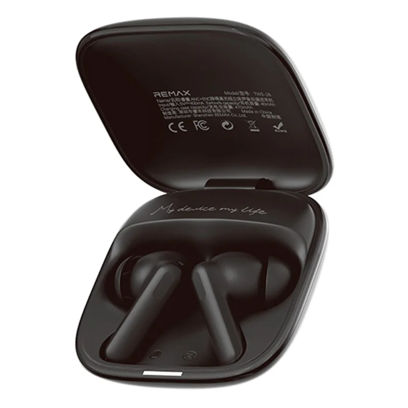 REMAX TWS-26 ANC ENC Noise Cancelling Wireless Earbuds 50H Battery 4-Mic Dual Device Connection Music Call Headset - Black