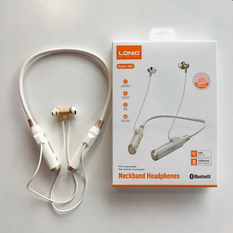 LDNIO N05 Neckband Bluetooth-compatible Semi-In-Ear Earphones 1000mAh Battery LED Display Type-C Fast Charging Wireless Headset - Black